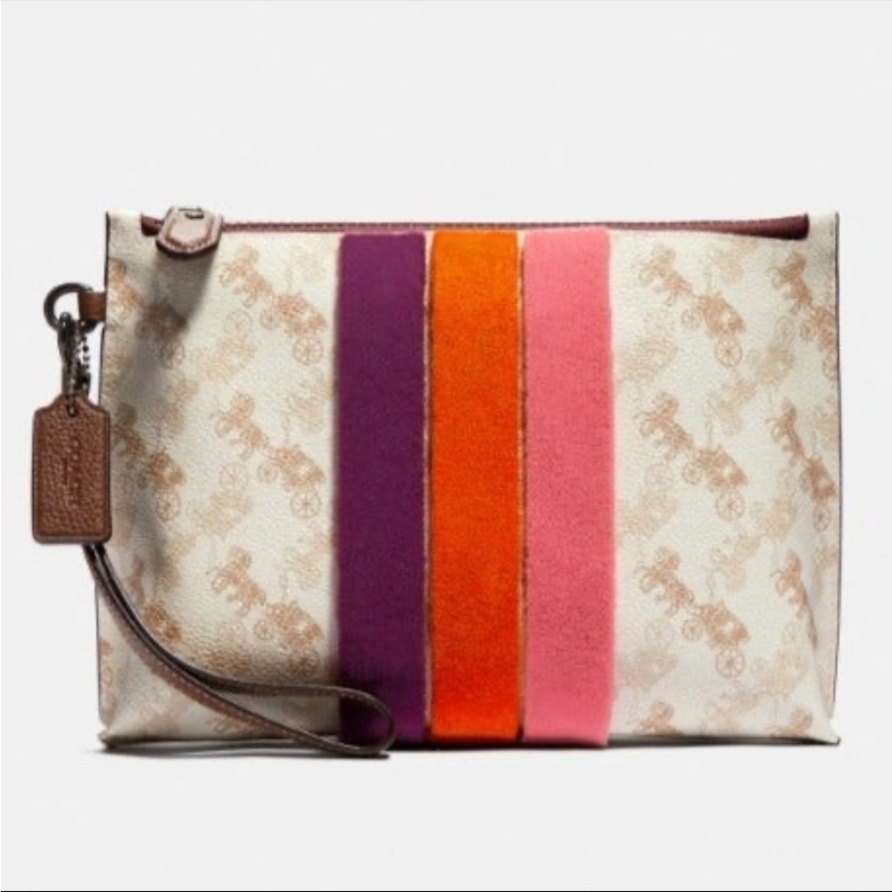 Coach Charlie Pouch Horse and Carriage Print Varsity Stripe